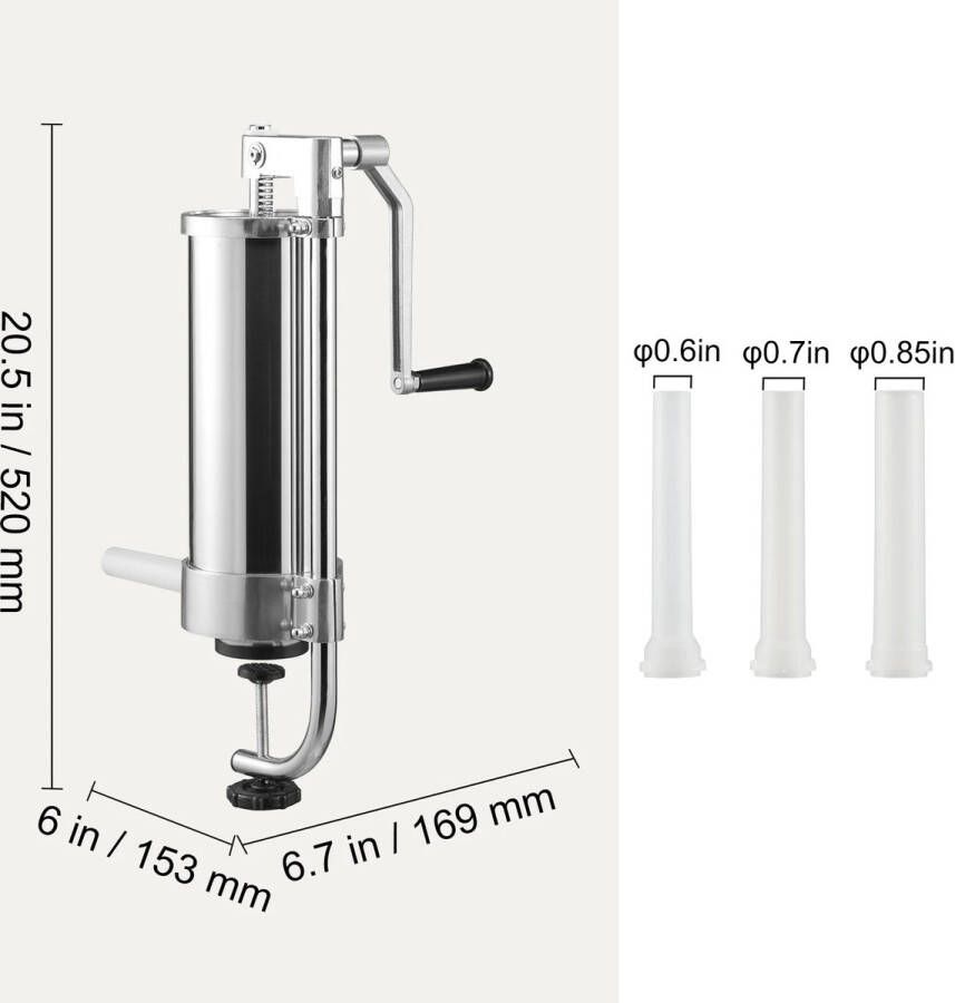 Handmatige Worstmachine 3L Verticaal Ontwerp met 3 Vulbuizen Roestvrij Staal
