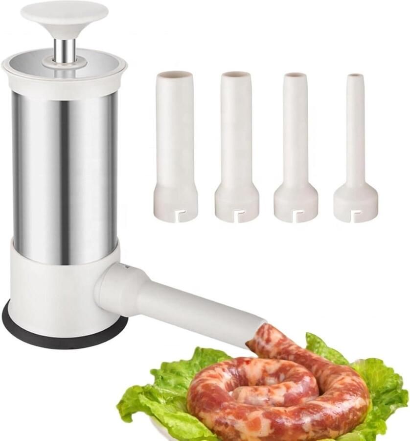 Worstmaker Roestvrijstaal Worstvuller Machine Zelf Worsten Maken Met 4 Vulspuiten 2.2 Pounds Wit - Foto 2