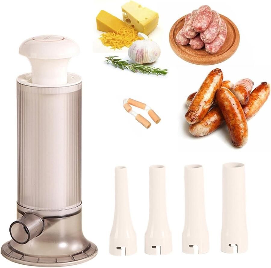 Worstmaker Vleesvuller Zelf Worst Maken Inclusief 4 Tubes 24.5 x 11 cm Transparant Grijs