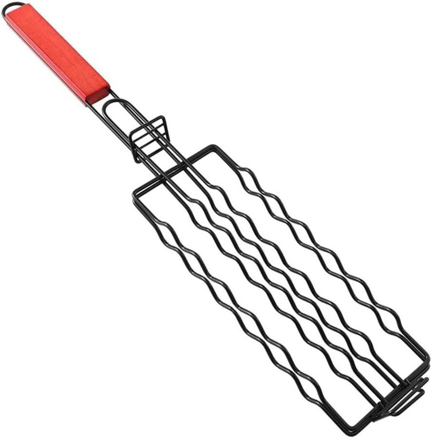 Worstmand Grill Grillmand Vis Barbecue Gerechten Opvouwbaar Afsluitbaar 49 x 9 cm Zilver