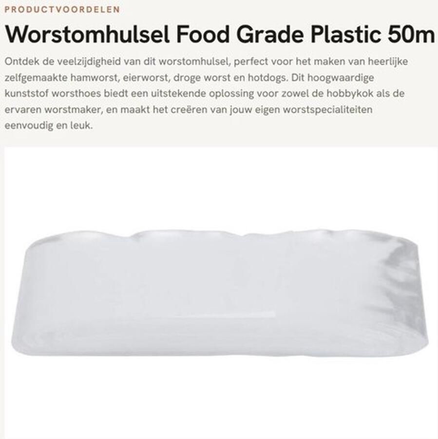 Worstomhulsel 50m x 50mm Voedselveilige Kunststof Voor Het Maken van Worst Transparant Multifunctioneel Geschikt voor Hotdogworstjes Worstfolie - Foto 3