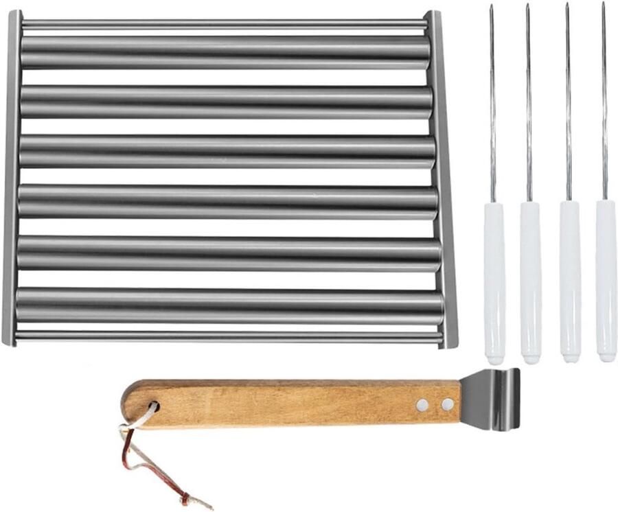 Worstrolrek Grill accessoire Outdoor koken Gelijkmatig grillen 25.5 x 19.5 cm Zilver