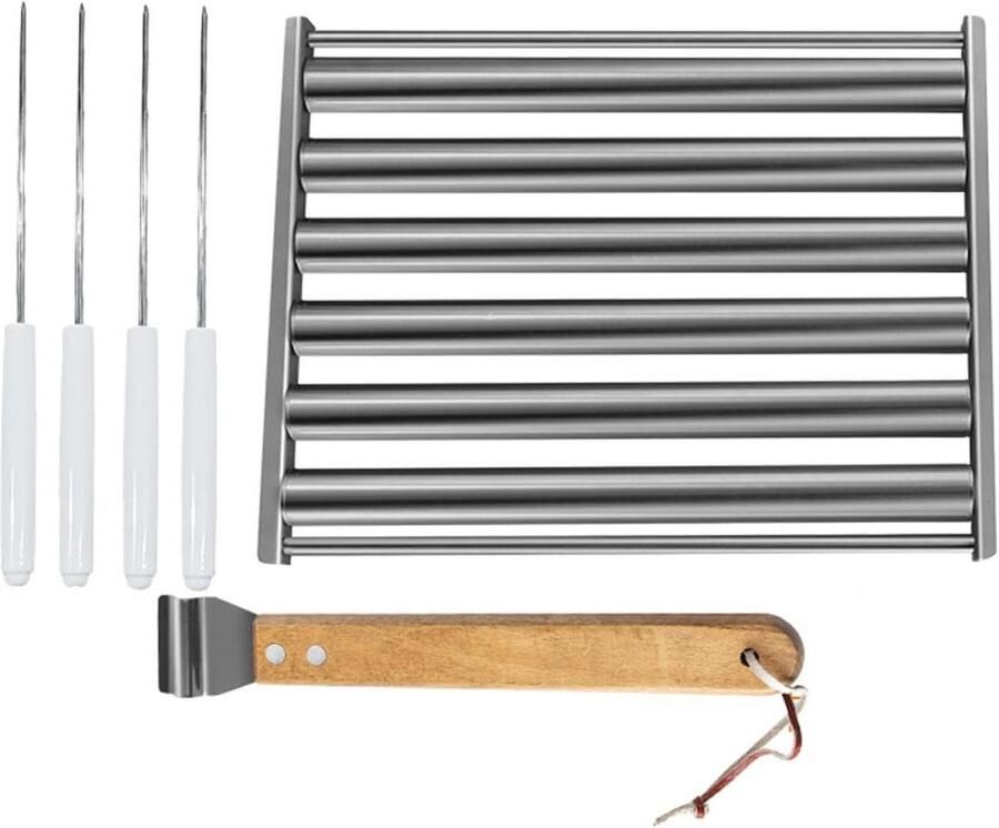 Worstrolrek Hotdog Grill Gelijkmatig Grillen Roestvrijstalen Constructie 25.5 x 19.5 cm Zilver