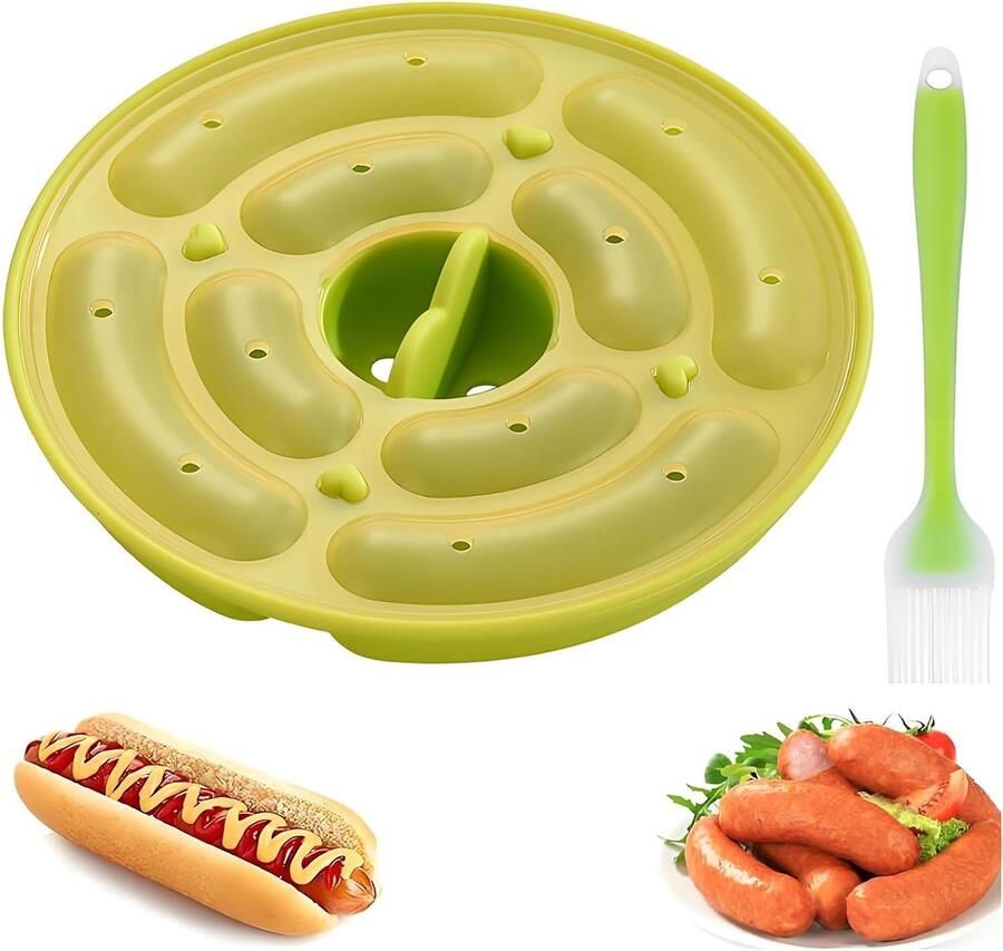 Worstvorm hot dogvorm met 1 siliconen miniborstel worstvorm met deksel flexibele anti-aanbak-hotdog-fabrikant voor barbecue bakken koken thuis keuken (groen)