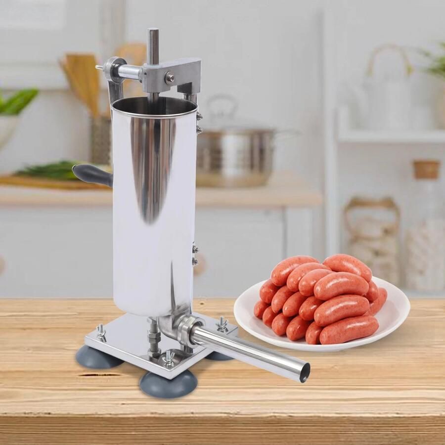 Worstvuller Handmatig 3L Capaciteit Met Zuignappen Roestvrij Staal En Aluminium Zilver Voor Zelf Worst Maken