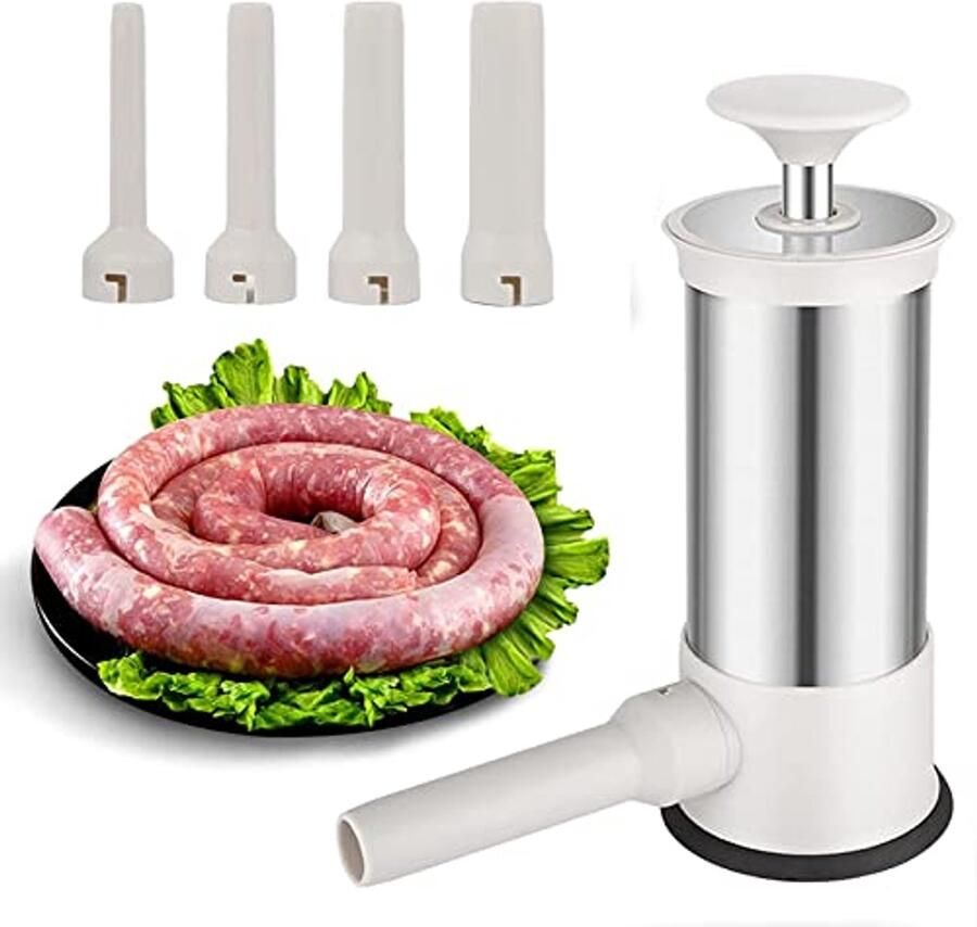Worstvuller roestvrij staal handmatige worstvulmachine worstmachine voor het huishouden worstmachine met 4 worstbuizen maak heerlijke worstjes