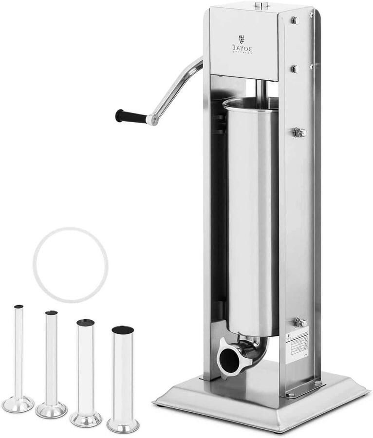 Worstvuller Verticaal Worstmaker Keuken Zelf Worsten Maken 4 Vulbuizen Inbegrepen 7 Liter Capaciteit Zilver
