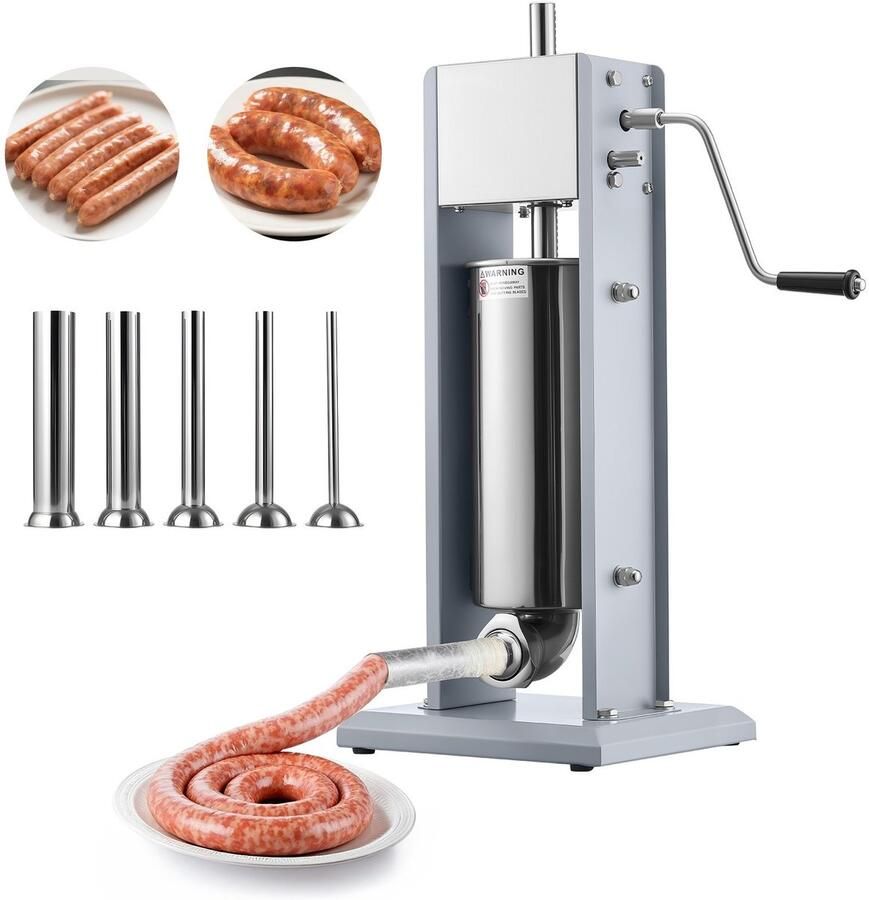Worstvuller Verticale handmatige worstvulmachine 5 L Capaciteit 2 Snelheden 5 Vulbuizen Roestvrij staal Met Handvat Voor Thuis en Professioneel Gebruik