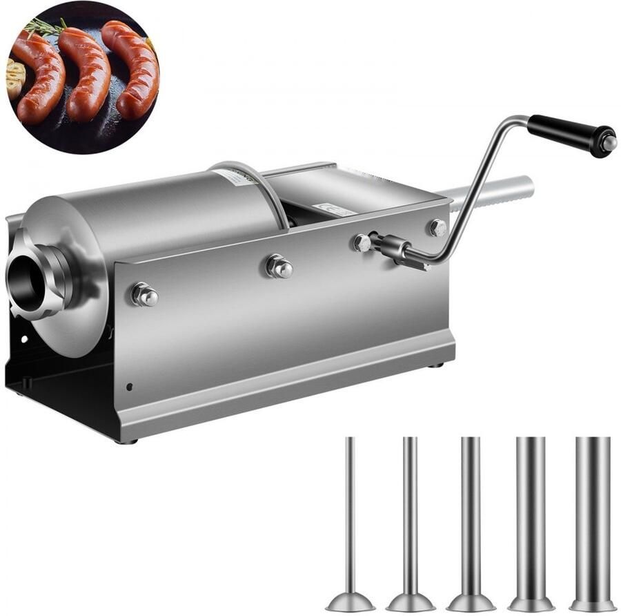 Worstvuller Worststopper Handmatig Horizontaal Capaciteit 3 Liter RVS Voor Chorizo Hotdogs en Braadworst Geschikt voor Huishoudelijk en Professioneel Gebruik