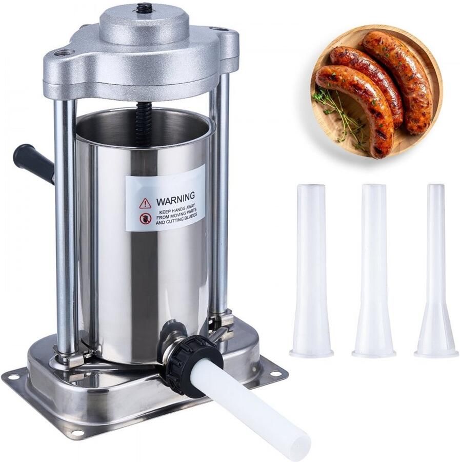 Worstvulmachine Handmatige Verticale Worstvuller Capaciteit 2 L (2 27 kg) RVS 304 Voedselveilig G-Type Klem 2 Vulbuizen