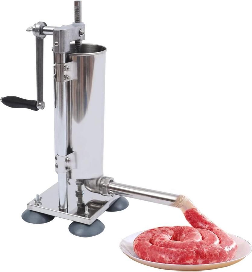 Worstvulmachine Handslinger Worststopper Vleesvuller Zelf Worsten Maken Inclusief 8 Vulbuizen 3 Liter Capaciteit Zilver