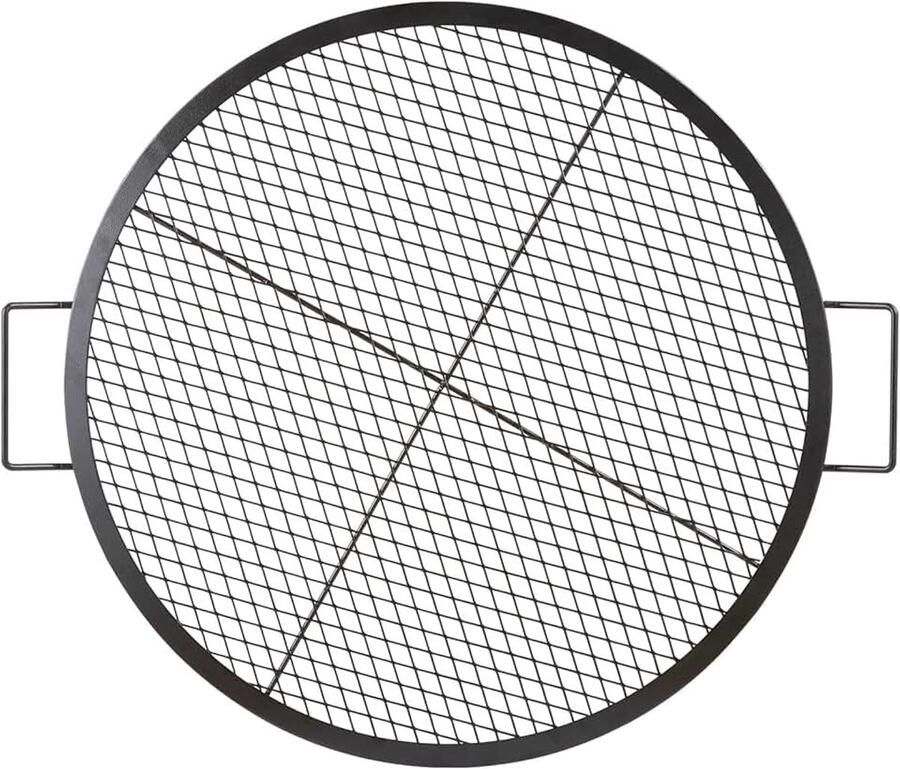 X-Marks Vuurkorf Grillrooster Rond Kookrooster Heavy Duty Stalen Kampvuur BBQ Grill Grid met Handvat en Ondersteuning X Draad Draagbaar Camping Kookgerei voor Buitenfeest & Verzamelen 76 cm