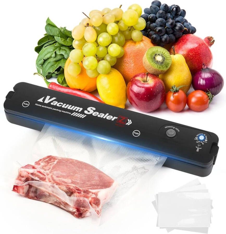 Xcruiser vacumeermachine vacumeer sealer- met 10 x vaccumzakken voor groente fruit vlees vis en ander vers voedsel Zwart
