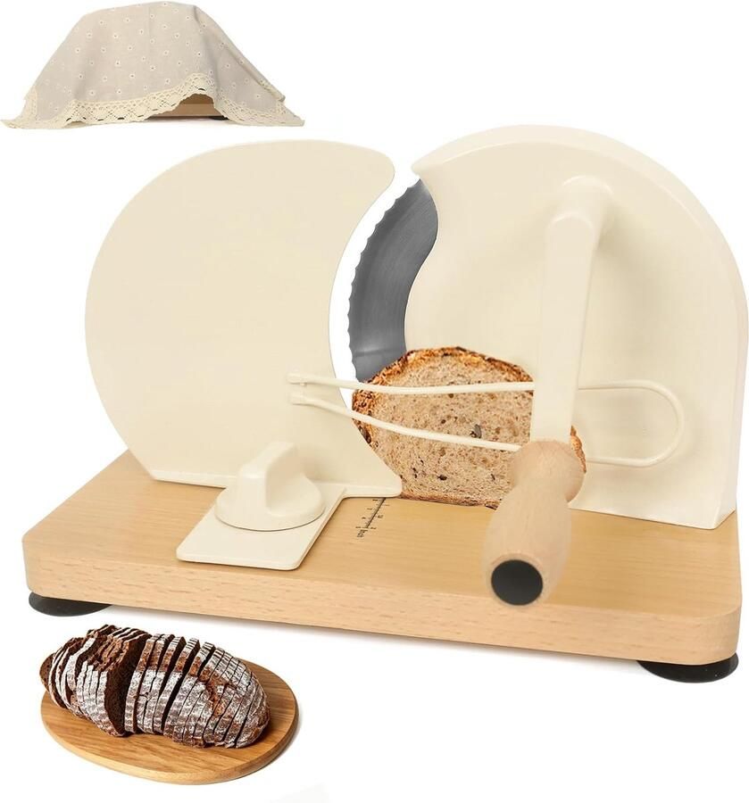 XIAPIA Handmatig broodsnijmachine met houten plank en handslinger wit ShopVlot