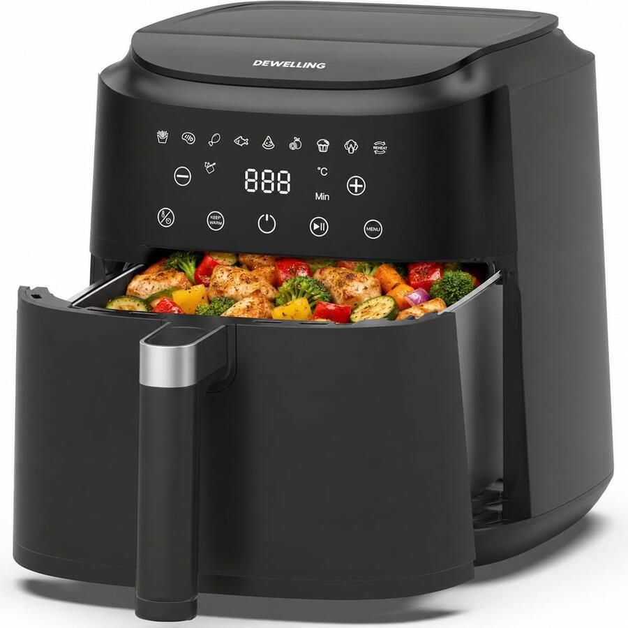 XL Airfryer 6L heteluchtfriteuse met 9 programma's heteluchtfriteuse met digitaal display warmhoudfunctie 1650 W metalen binnenruimte zonder PFAS voor gezond koken 40-200 °C