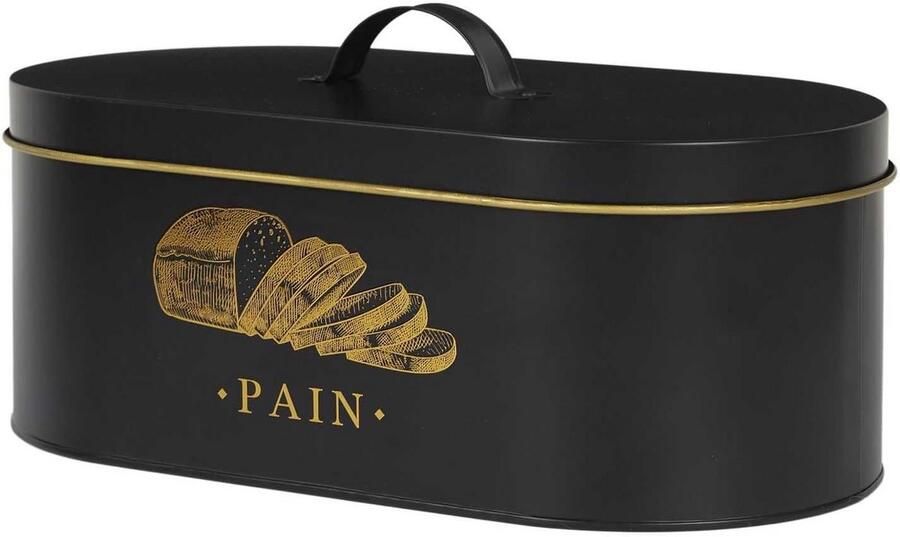 XL Broodtrommel Zwart Goud Luxe Metalen Broodkist voor Stokbrood en Brood