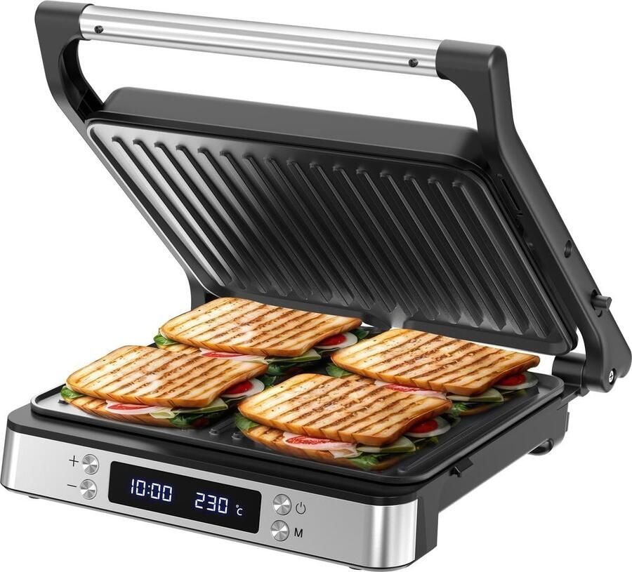 XL Contactgrill met Timer en Temperatuurcontrole voor 4 Toostjes