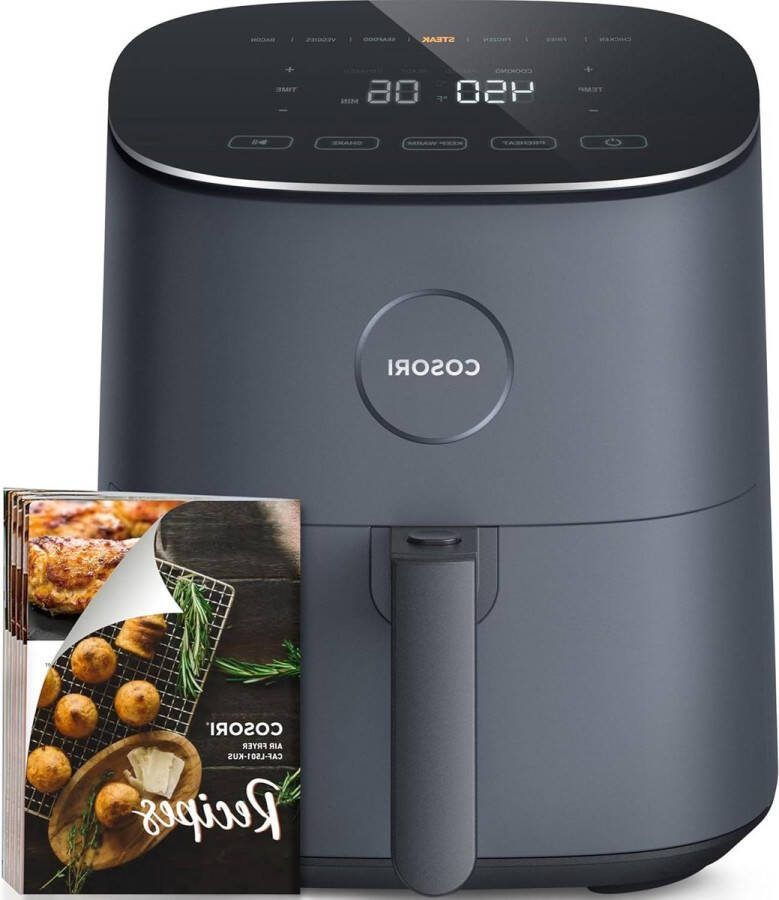 XL Friteuse zonder olie 47 l Air Fryer 1500 W met 100 recepten Heteluchtfriteuse 9 programma's Grijs ook voor koken braden grillen