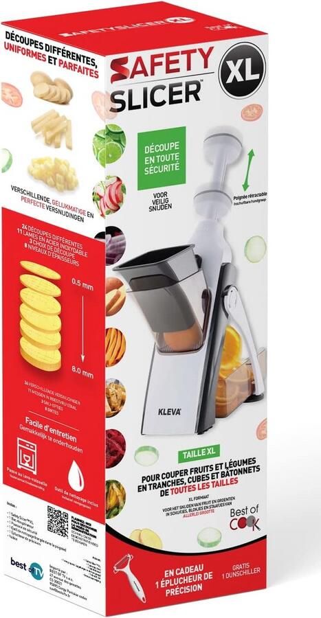 XL groentesnijder met 24 snijmogelijkheden veilig en eenvoudig in gebruik vaatwasmachinebestendig