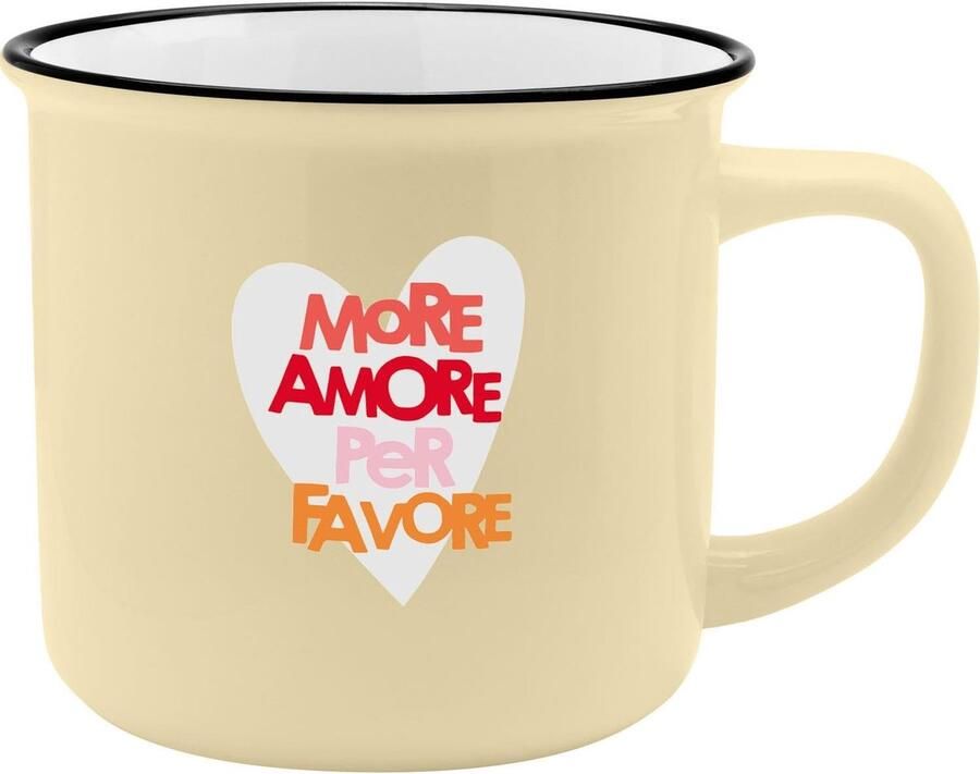 XL Mok Grote Beker Koffiemok Koffie Drinken Emaille Look Zwarte Rand 55 cl Multicolor - Foto 1