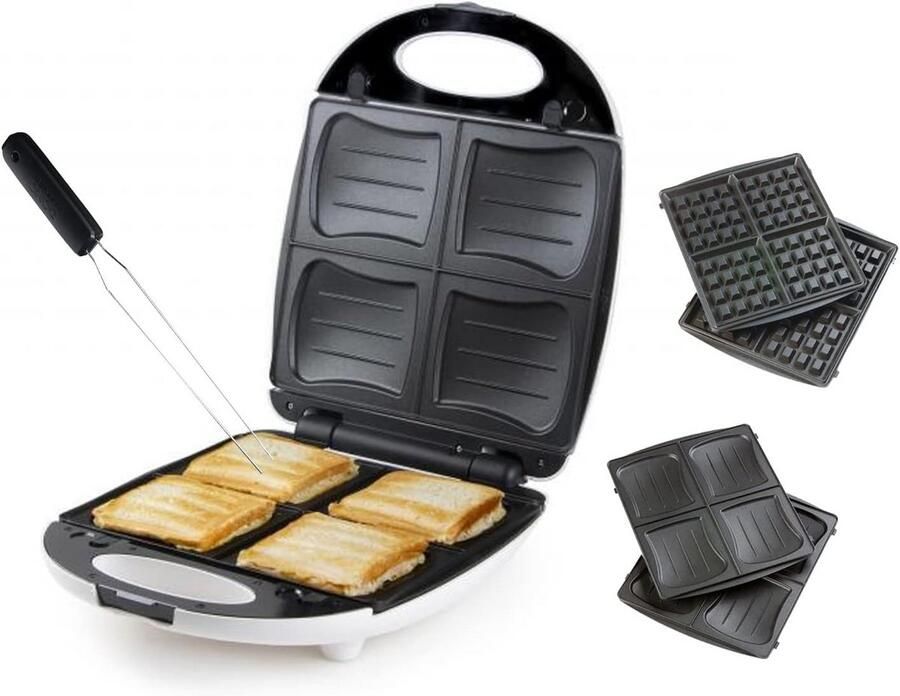 XXL 2-in-1 Sandwichmaker en Wafelijzer met 4 Platen 1200W