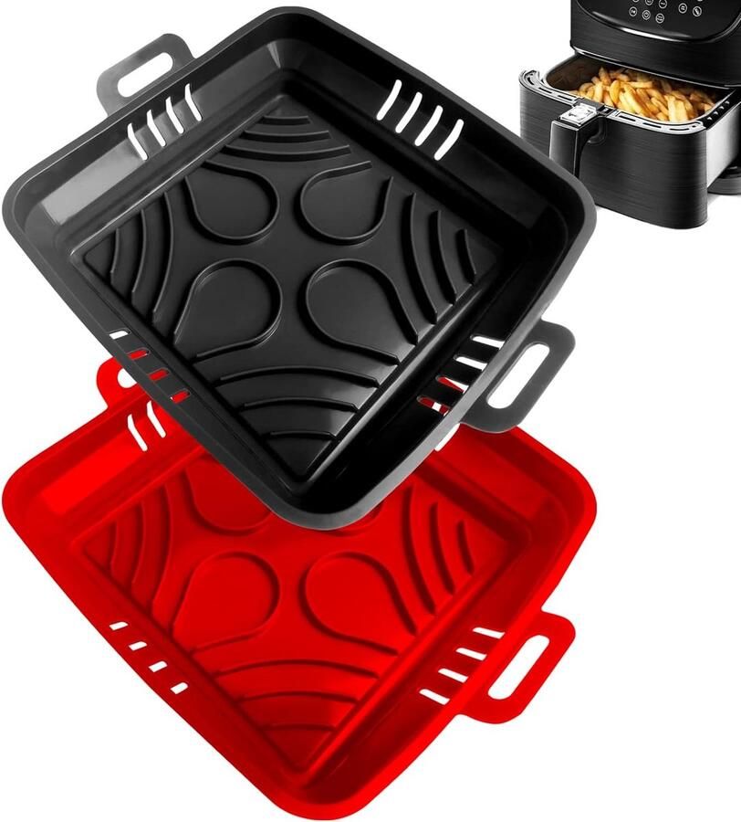 XXL Airfryer siliconen vorm rechthoekig 22 cm grote siliconen bakvorm voor heteluchtfriteuse compatibel met Cosori 5 l Philips 7 3 l airfryer-accessoires siliconen pot heteluchtfriteuse-bakpapier 2 stuks
