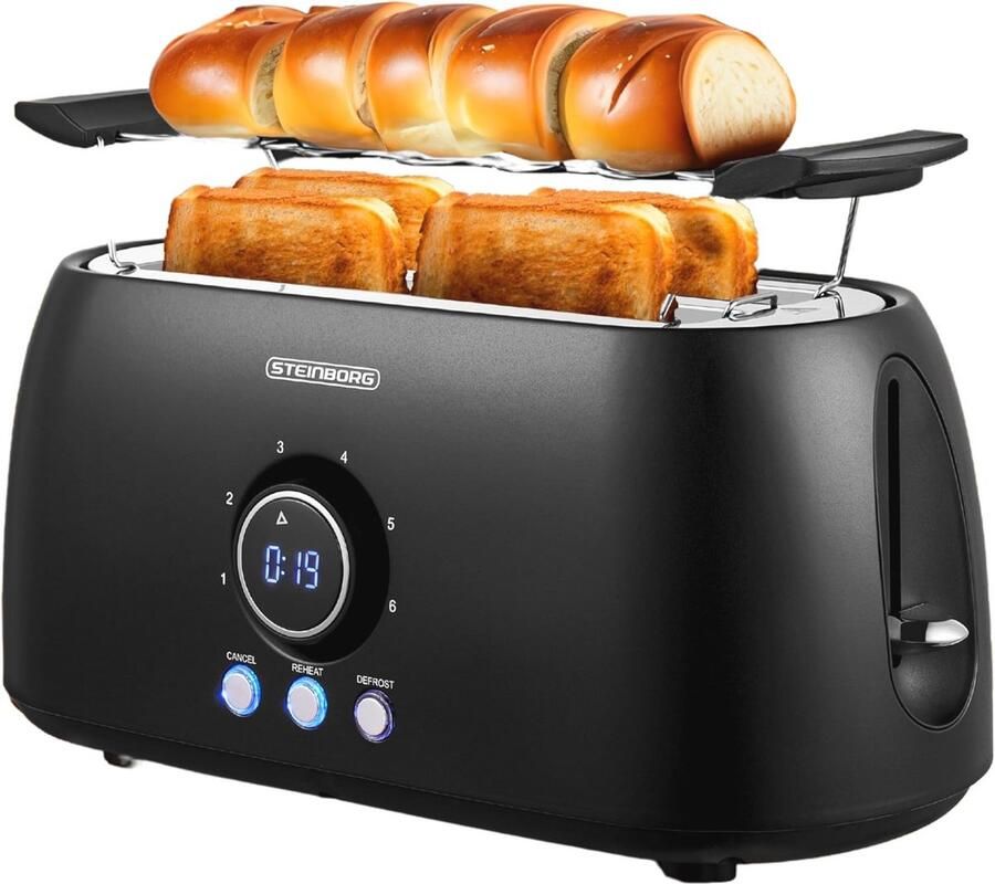XXL Broodrooster met Digitale Display en Broodjesopzetstuk Perfect voor Groot Toasten - Foto 1