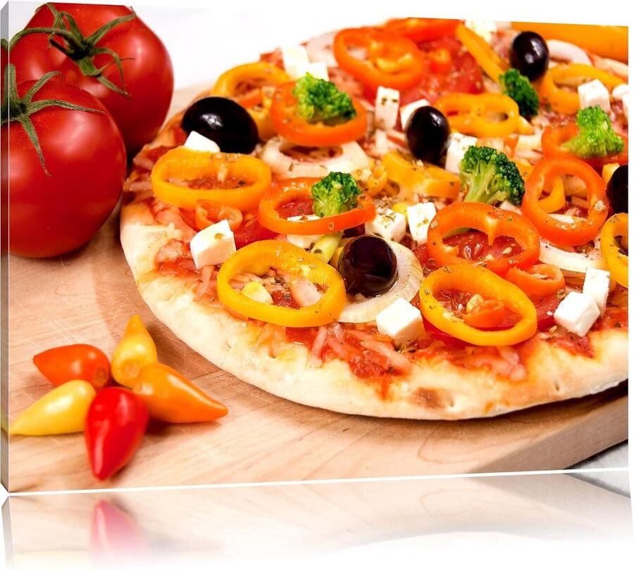 XXL Canvas Schilderij: Pizza Salami Italië 100x70 cm op Houten Standaard