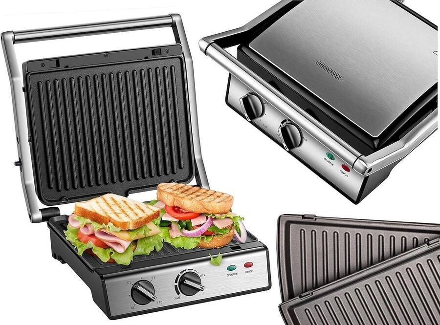 XXL Contactgrill Elektrische Grill Snelle Maaltijden Afneembare Platen 33.5x35.5x13.5cm Zilver