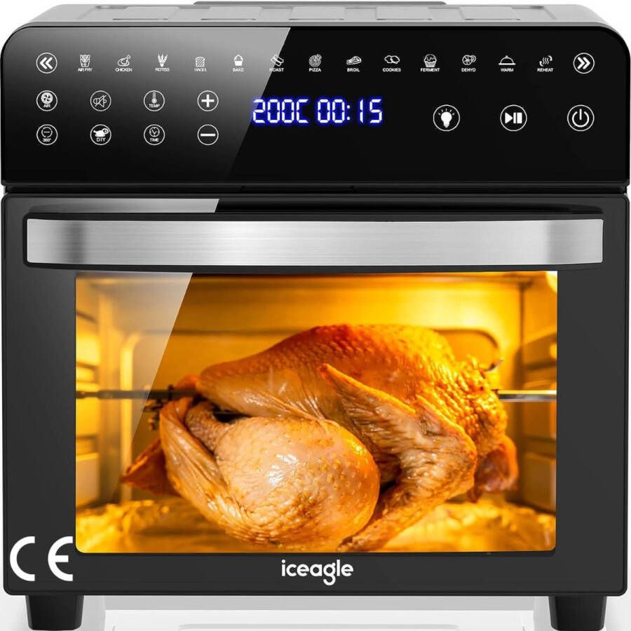 XXL Heteluchtfriteuse en Minioven 15 liter 1800 W 13 Programma's Led-Touchscreen Droogautomaat Doe-Het-Zelffunctie Inclusief Accessoires