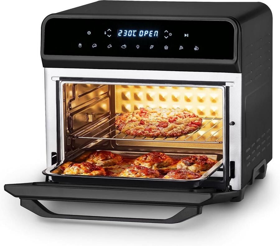 XXL Luchtfriteuse 23L Gezond Frituren zonder Olie 1800W 8 Programma's Digitale Bediening Dubbele Verwarming Inclusief Accessoires