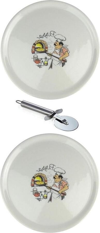 XXL Pizza Borden Dienbladen Set Pizza Bakken Inclusief Cutter 2 Stuks 33cm Wit Decor