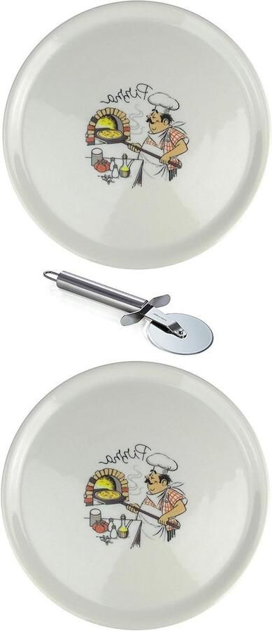 XXL Pizza Borden Dienbladen Set Pizza Bakken Inclusief Cutter 2 Stuks 33cm Wit Decor