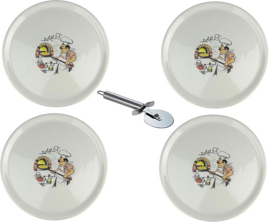 XXL Pizza Borden Dienborden Set Pizza Serveren Inclusief Cutter 4 Stuks 31cm Wit Decor