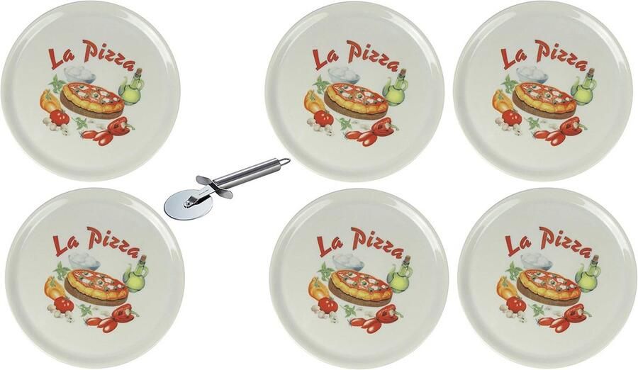XXL Pizzabord Porselein Pizza Set met Pizzasnijder 6 Stuks Ø31cm