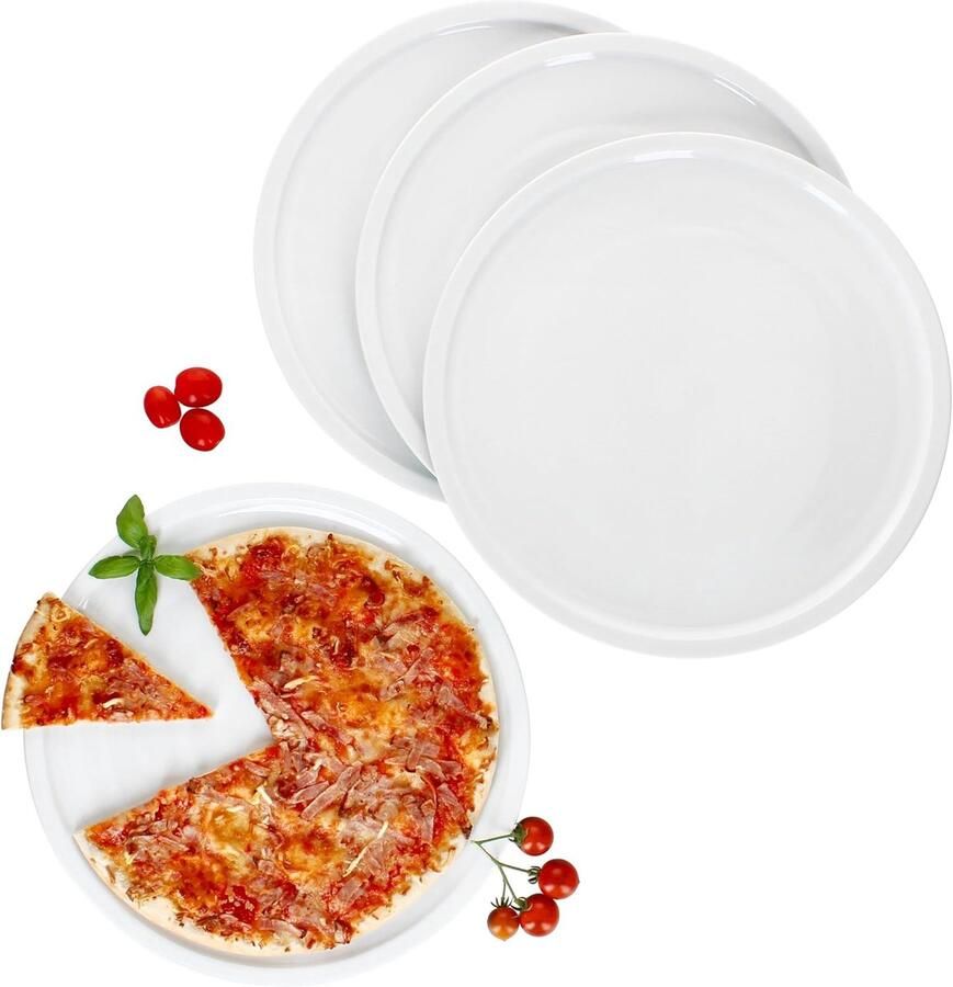 XXL Pizzaborden Grote Borden Pizza Eten Set van 4 33.5 cm Diameter Wit