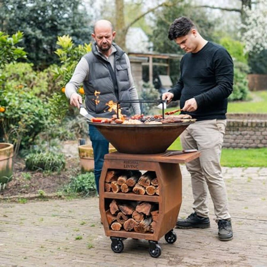 XXL Plancha Grill met Vuurring en Vuurschaal Cortenstaal 80x80 cm