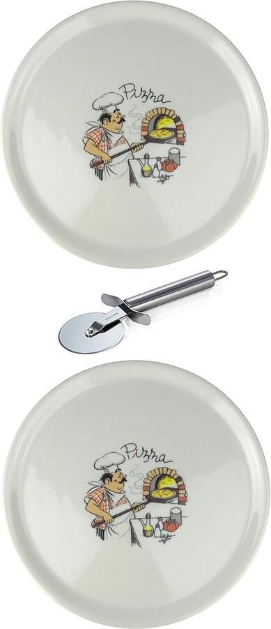 XXL Porseleinen Pizzabord Set (2 stuks) met Pizzames Diameter 31 cm