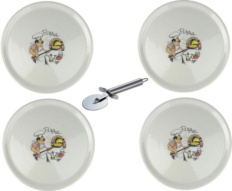 XXL Porseleinen Pizzaborden Set met 4 Stuks en Pizzaroller