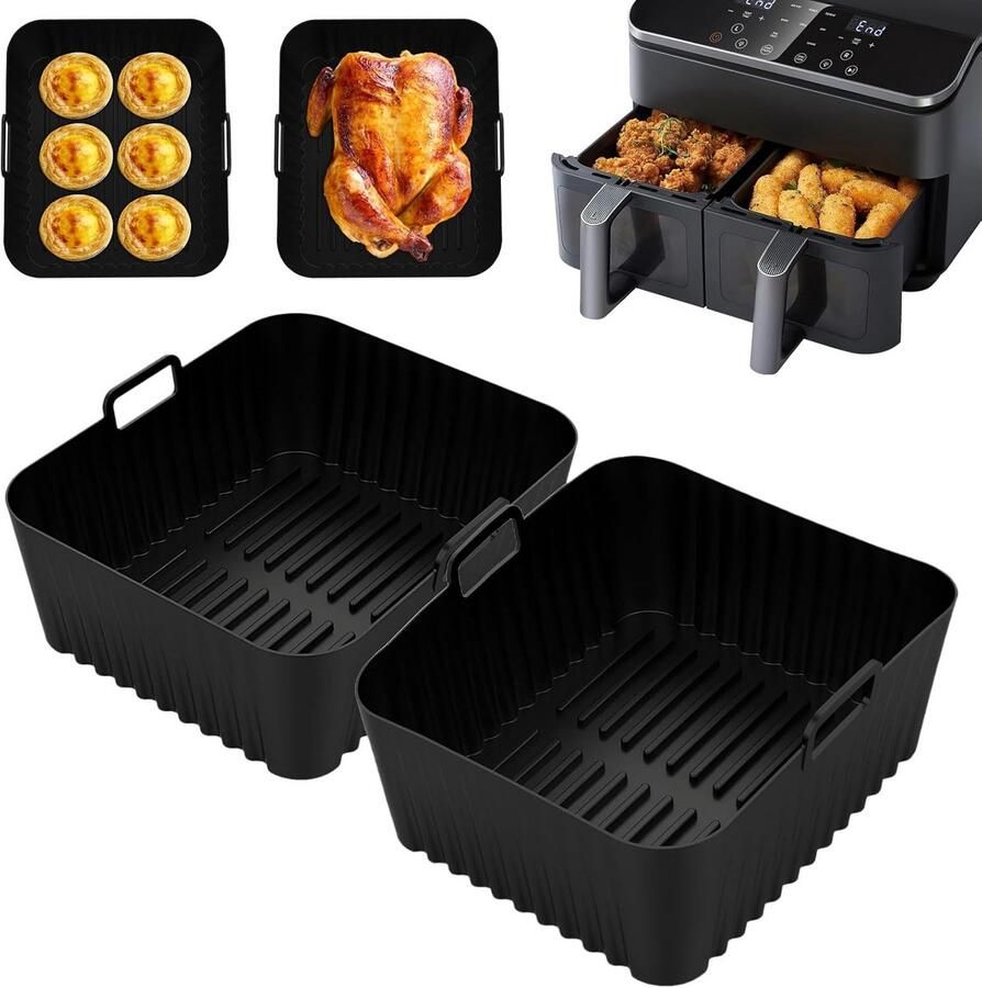 XXL Siliconen Vorm voor Airfryer met 2 Kamers (8.5L) Dubbele Hittebestendige Inzetstukken