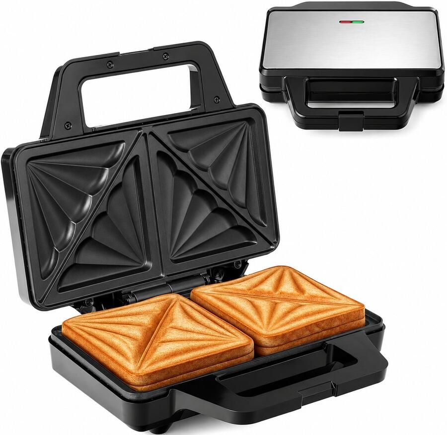 XXL Tosti-ijzer 1000W – Sandwichmaker voor 2 Extra Grote Tosti's – Anti-aanbaklaag – Indicatielampje – Eenvoudig te Reinigen