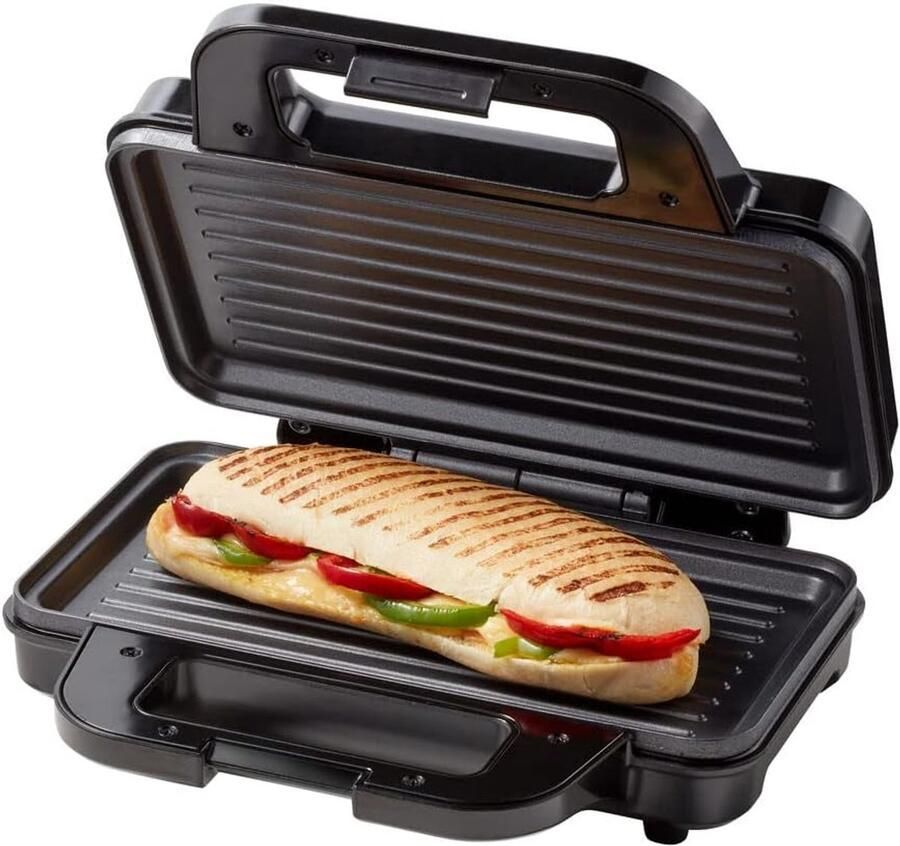XXL Tosti IJzer Panini Grill Snelle Lunch Anti-aanbaklaag 27x14.5cm Zwart RVS