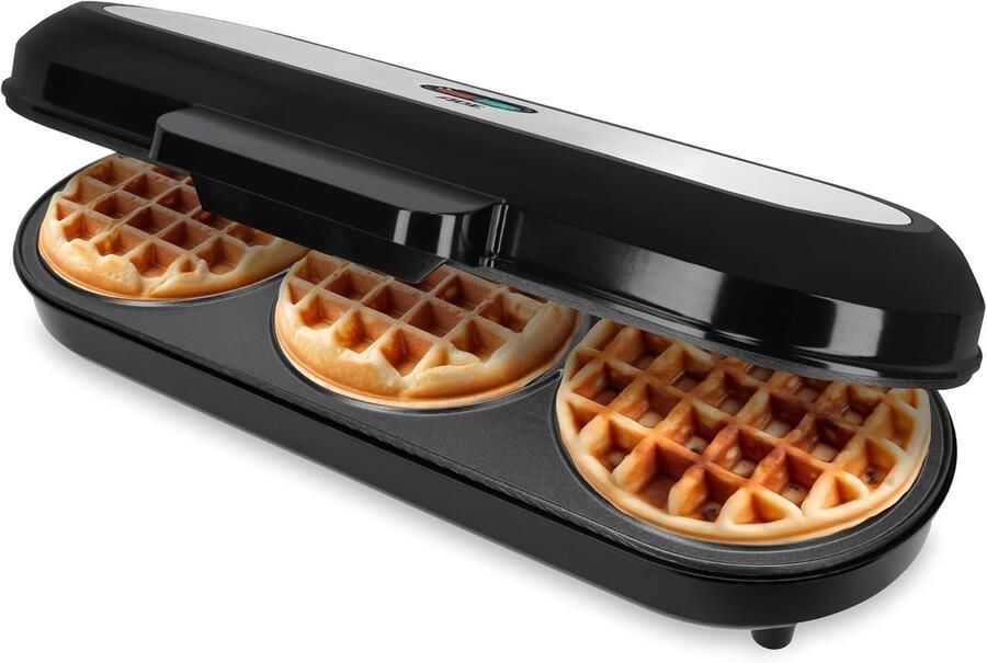 XXL wafelijzer Belgische wafel voor 3 ronde wafels tegelijk 1.200 watt vermogen antiaanbaklaag perfect voor kinderfeestjes & familiefeesten