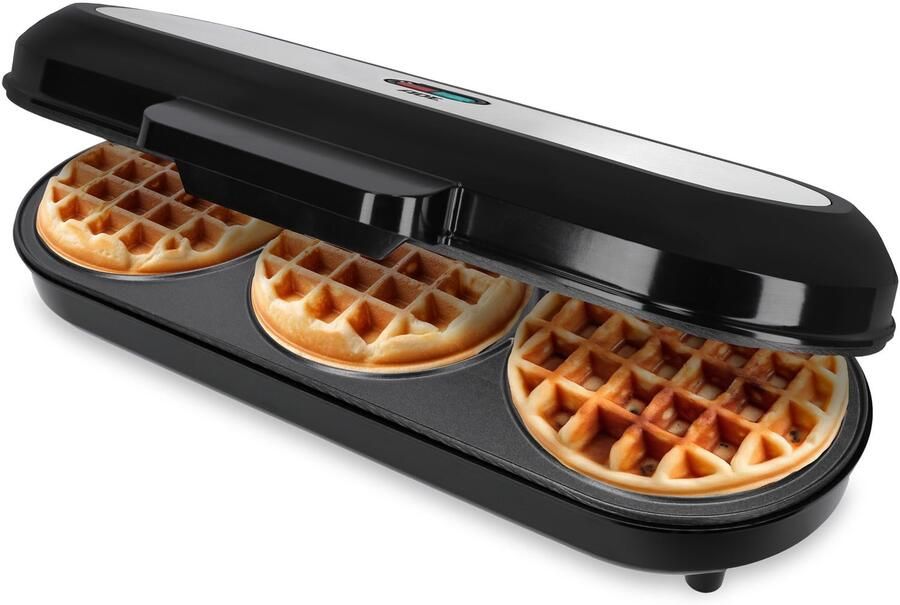 XXL wafelijzer Belgische wafel voor 3 ronde wafels tegelijk 1.200 watt vermogen antiaanbaklaag perfect voor kinderfeestjes & familiefeesten