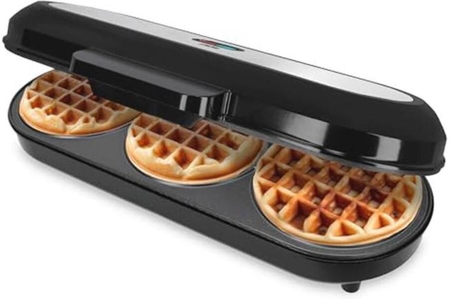 XXL Wafelijzer voor 3 Ronde Wafels 1200 Watt Antiaanbaklaag Perfect voor Kinderfeestjes en Familiefeesten