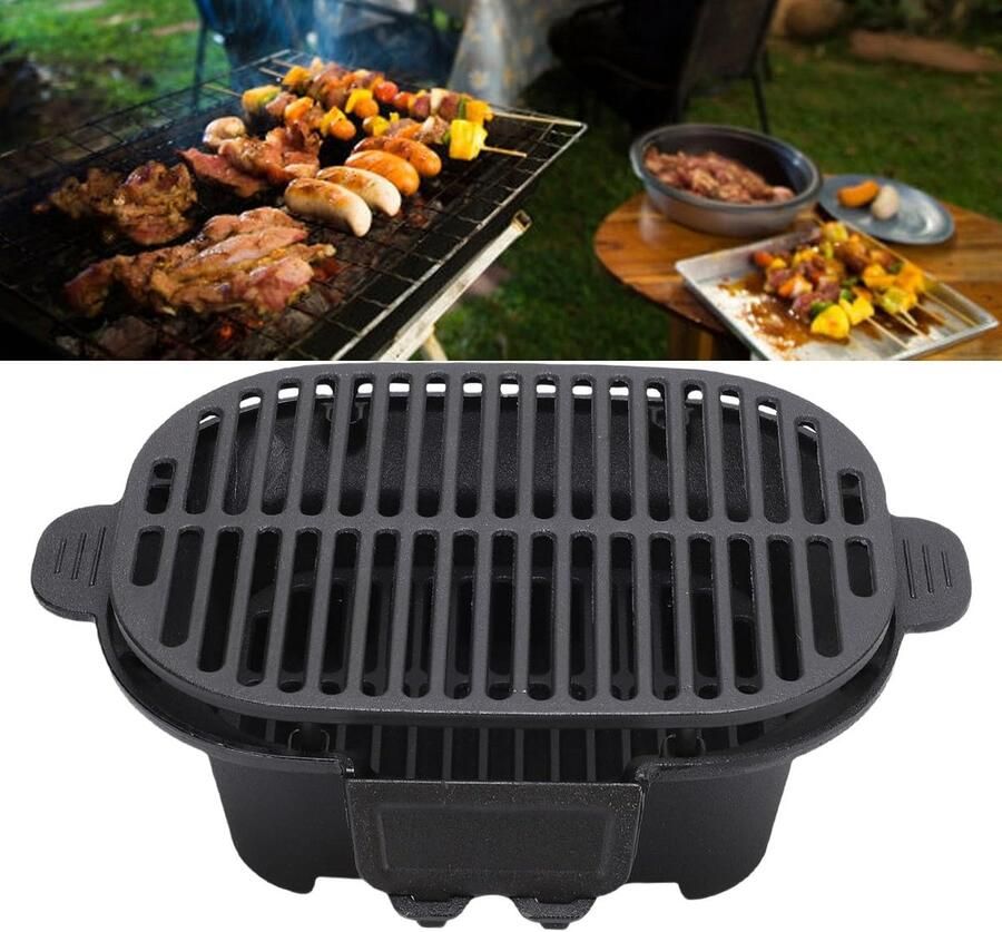 Yakitori Grill Hibachi Tafelgrill Buiten Koken Gietijzeren Constructie 42 x 31 x 21 cm Zwart