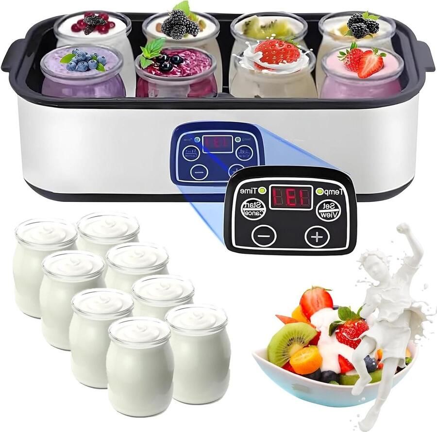 Yoghurt Maker Automatische Keukenmachine Gezonde Yoghurt Maken Instelbare Temperatuur 8 Glazen Potten Wit