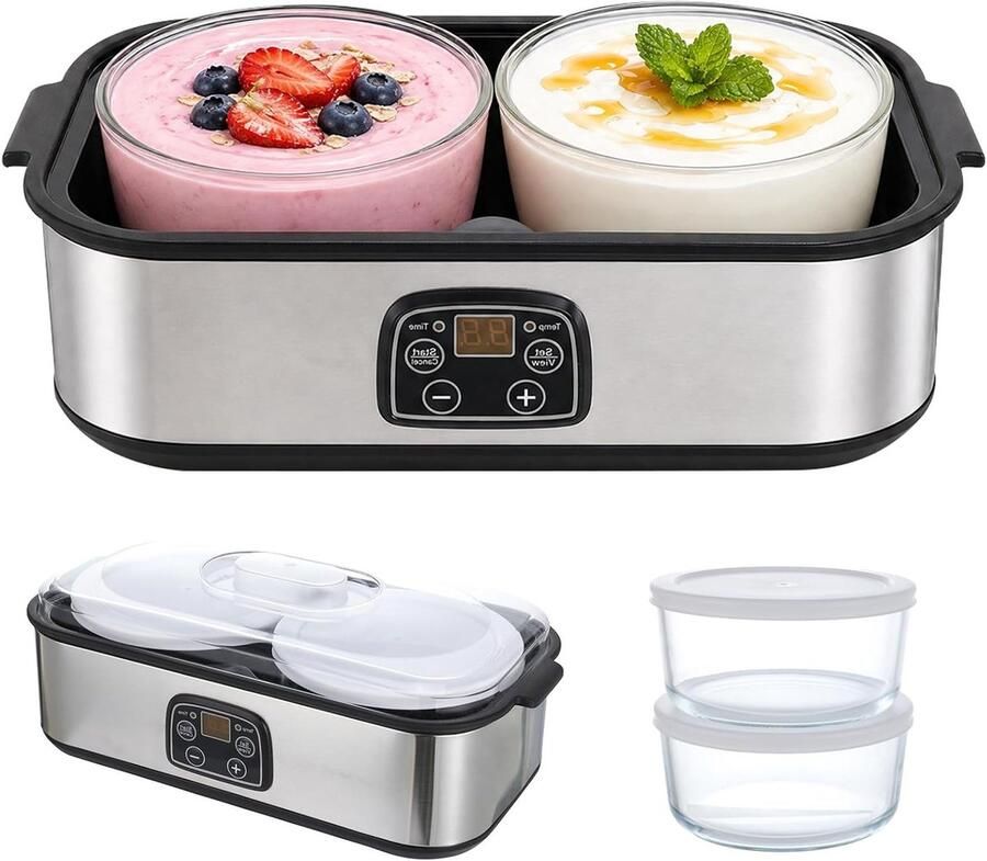 Yoghurtmachine met 2 liter capaciteit instelbare temperatuur en timer voor Griekse yoghurt kaas en natto