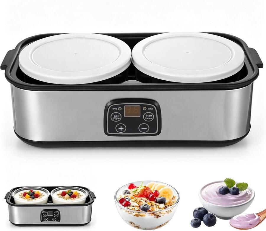 Yoghurtmaker 2000ml 2 glazen containers instelbare temperatuur maak zelf yoghurt en kaas ShopVlot