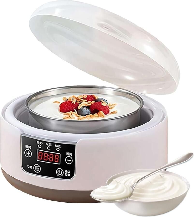 Yoghurtmaker Dessertmaker Zelf Yoghurt Maken Instelbare Tijd Temperatuur 21.6x21.6x15.5 cm Wit
